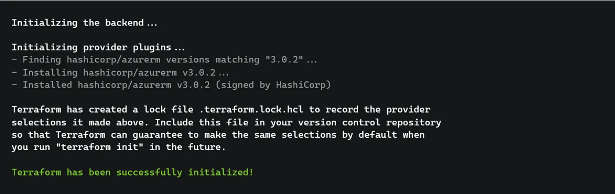 Terraform init output Terraform init output