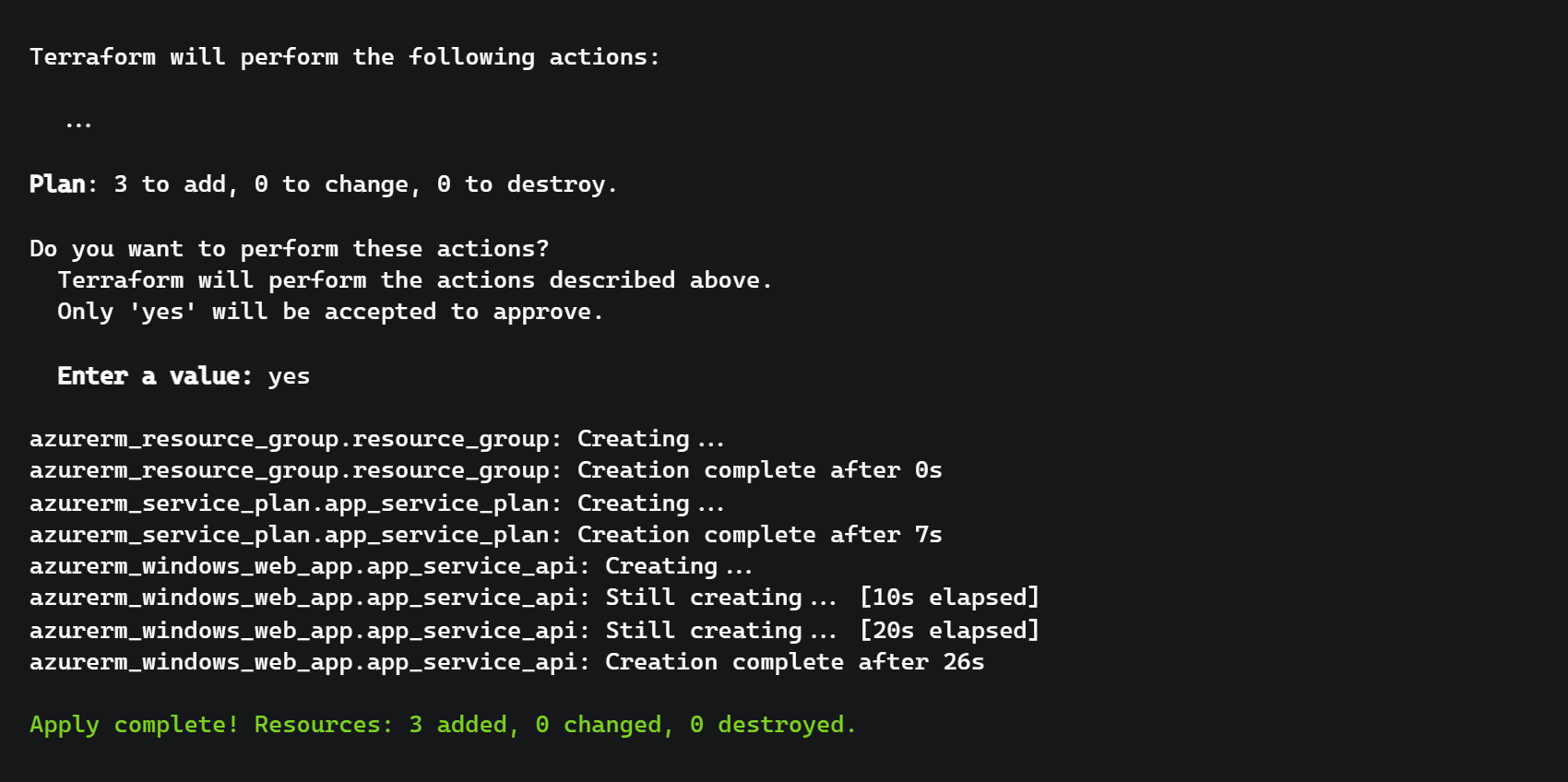 Terraform apply output Terraform apply output