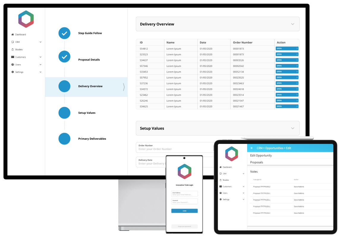 Innovative Trials software development project screens