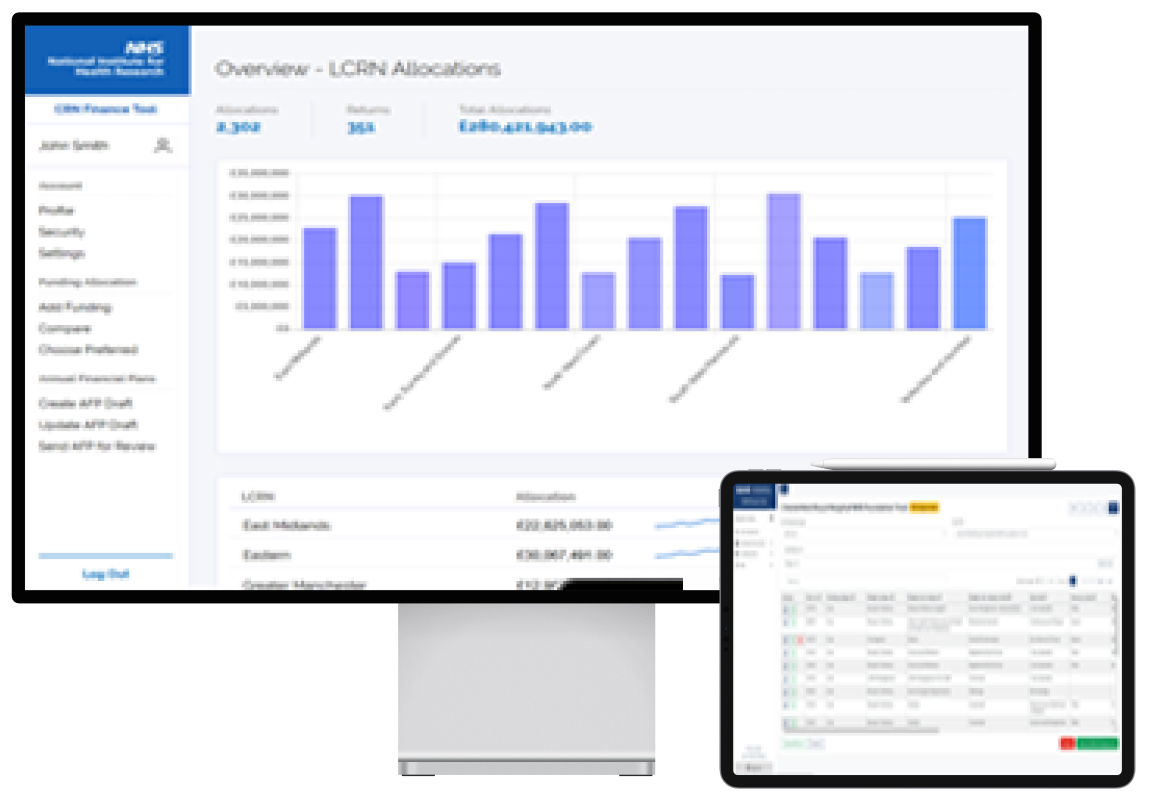 NIHR software development project screens